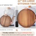 Extra Large Round Ottoman Coffee Table Tray, 22" Big Kitchen Serving Trays for Huge Ottoman Counter Giant Decorative Organizer, Huge Wood Serveware Tray with Built-in Handle for Big Job