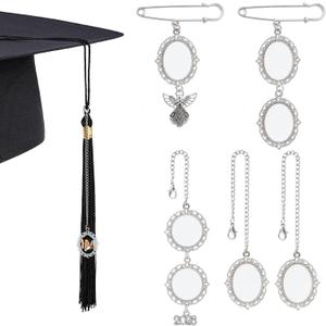 5Pcs Graduation Memorial Photo Charms Sublimation Tassel Charm Personalized Graduation Decorations DIY Tassel Gift for Grad Cap and Gown