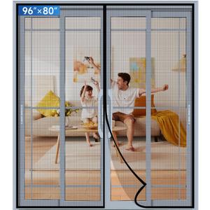 Upgraded PET Mesh Magnetic Screen Door, Stronger Than Fiberglass and Polyester, Hands Free, Keep Bugs Out, Pet & Kid Friendly, Suitable for Sliding and Patio Doors - 96" X 80" (Fit Door Size 9680 Inch, Black)