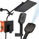 Shower Faucet Set Matte Black Rough-in Anti-Scald Pressure Balanced Valve Body Modern Luxury Wall Mounted 10 Inch Rain Mixer Shower System (Matte Black)