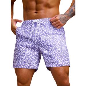 Verdusa Men's Drawstring Waist Swimwear Beach Shorts Swim Trunks with Pockets (L)