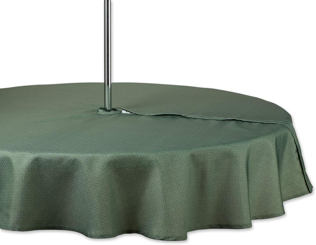DII Indoor/Outdoor Tabletop Collection Umbrella Hole with Zipper, Machine Washable, Tonal Lattice, Tablecloth, 60" Round, Artichoke