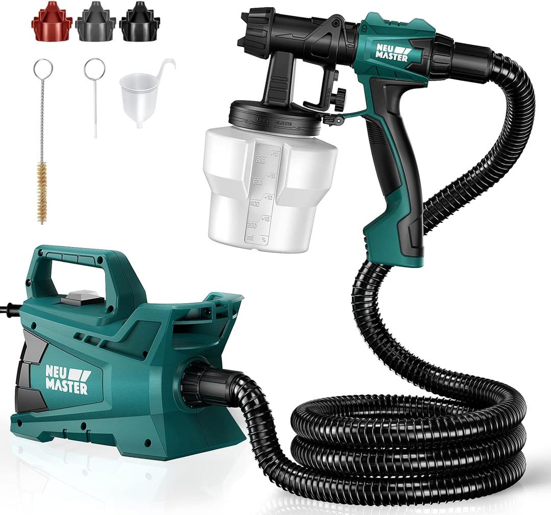 NEU MASTER Paint Sprayer-HVLP Spray Paint Gun, Electric Paint Sprayer Gun with 6FT Airhose, 3 Nozzles for House Painting Furniture Cabinets Wall Ceiling Home Interior and Exterior