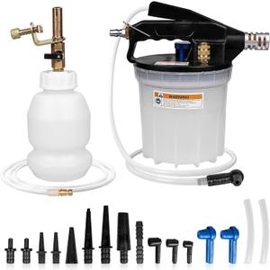 3L Vacuum Brake Bleeder Kit, One Person Pneumatic Brake Fluid Bleeder, Flush Kit with 2L Pneumatic Fluid Extractor and 1L Refilling Bottle, with Pressure Clutch Bleeder Kit 16 Adapters