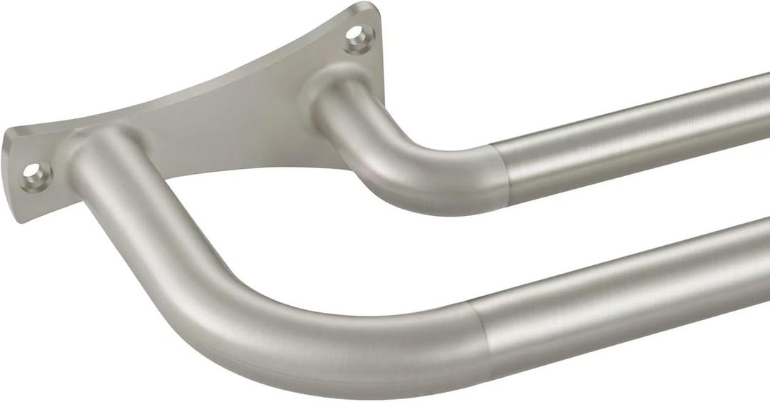 Brushed Nickel Double Curtain Rods, 72-144" Wrap Around, Room Darkening, 3/4" Front & 5/8" Back Adjustable