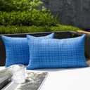 Kevin Textile Pack of 2 Decorative Outdoor Waterproof Throw Pillow Covers Lumbar Pillowcases Modern Cushion Cases for Patio Couch Bench 12 x 20 Inch Blue