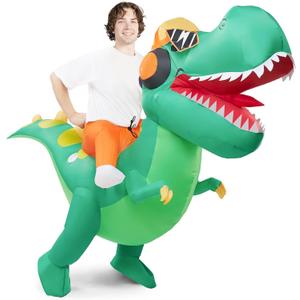 Spooktacular Creations Adult Halloween Inflatable Costume, Riding a Hip-hop Dinosaur Blow-up Costume, Green Inflatable T. rex Deluxe Ride On Halloween Costume for Halloween Cosplay Parties