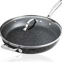 Granitestone 14 Inch Frying Pan with Lid, Large Non Stick Skillet for Cooking, Nonstick, Ultra Durable Mineral and Diamond Coating, Family Sized Open Skillet, Oven/Dishwasher Safe, Black