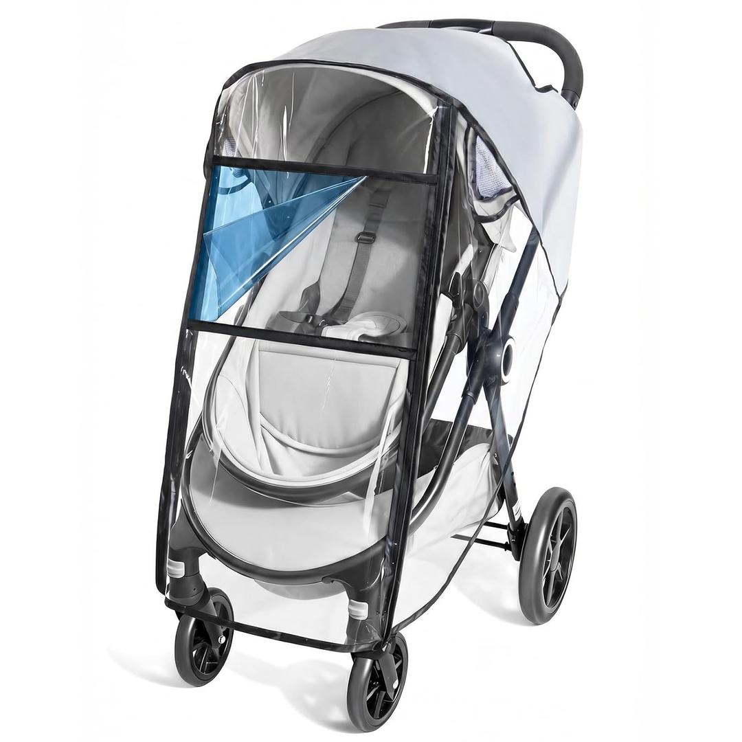 Universal Stroller Rain Cover, Rain Cover for Stroller with Clear Vision, Waterproof Baby Travel Weather Shield with Breathable Ventilation and Easy Access, Thick EVA & PVC Protect from Dust and Snow