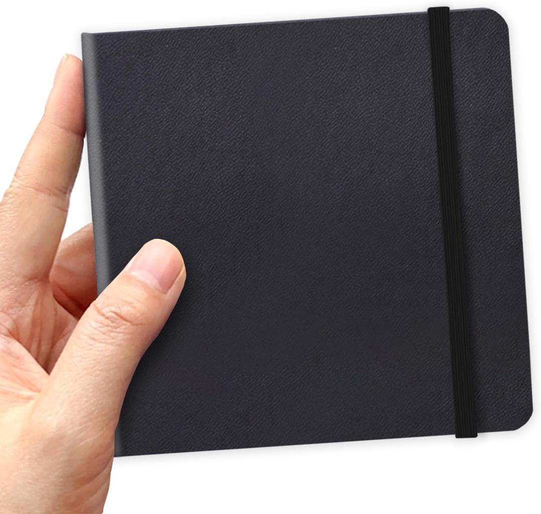 5" x 5" Square Handy Pocket Hardcover PU Leather Sketchbook,80 Sheets 110 GSM Premium Black Paper, Acid Free Art Black Sketch Book Artistic Drawing Painting Writing for Beginners Artists.Black Paper