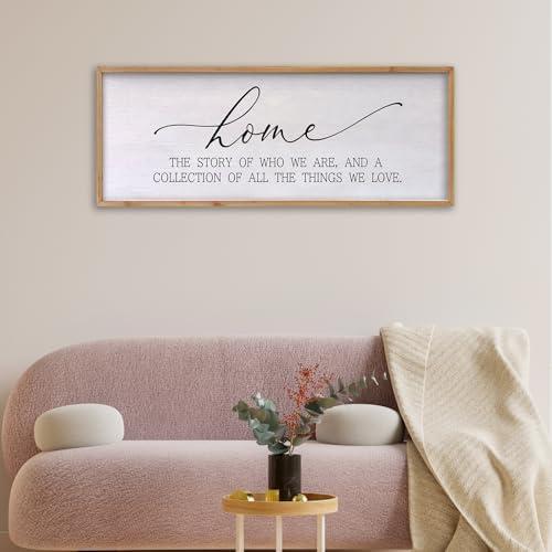 FZZHYQCHY Home The Story of Who We Are Sign Farmhouse Family Wall Decor 32x12 Inch Plaque Wood Framed Art for Hanging (Wood)