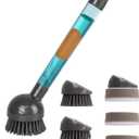 Soap Dispensing Dish Brush Storage Set with 360 Rotating Head, Kitchen Brush with 2 PCS Different Brush Heads & 3 PCS Sponges, Dish Brush Set with Handle for Dishes, Sink, Pans, Pots.