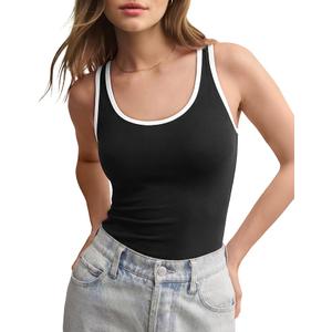 SUUKSESS Women Scoop Neck Tank Top Summer Sleeveless Going Out Double Lined Basic Tops, Size M