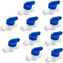 PureSec 1/4 inch OD Tubing&Hose&Pipe Use Inline Shut Off Ball Valve Plastic Quick Connect Fittings for Water Purifier RODI System (Pack of 10)