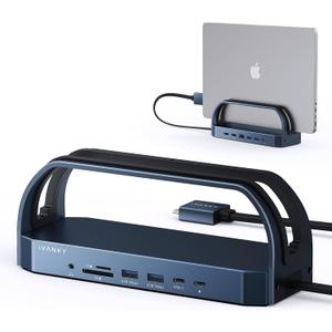 iVANKY 12-in-2 FusionDock 2 Vertical Docking Station Stand for MacBook Pro with 150W Power Adapter, Dual 4K@60Hz Monitor Dock for Mac M3/M4 Pro/Max Display 2x HDMI, 96W PD, 6 USB, Ethernet SD/TF Audio