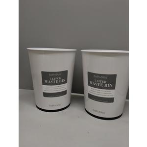 Bath Bliss 5 Liter Small Wastebasket | 2 Pack | Round Open Top | Trash Can | Bathroom | Bedroom | Kitchen | Office | Dorm | Disposal Waste Bin | Garbage | White