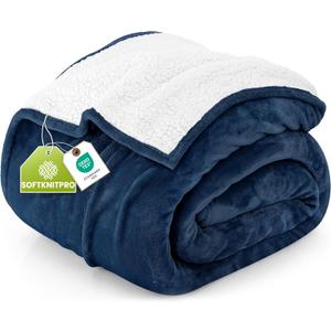 Utopia Bedding Sherpa Blanket Queen Size (Navy, 90x90 Inches) - Soft Lightweight Plush Fleece Reversible Blanket for Bed, Sofa, Couch, Camping and Travel