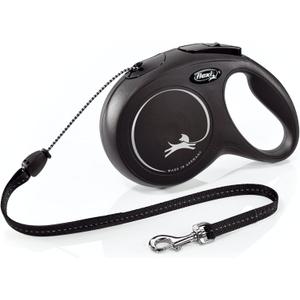 FLEXI New Classic Cord Retractable Dog Leash for Medium Dogs up to 44 lbs. 26 ft., Black | Tangle-Free Pet Walking Leash with One-Handed Brake, Pause, Lock | German Quality Product