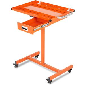 Adjustable Height Mobile Work Table,Mechanic Rolling Tool Cart with Brakes,300Lbs Capacity Mobile Rolling Tool Tray with Drawer for Garage, Repair Shop,Workshop and DIY (Orange)