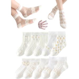 Toddler Baby Girl Lace Mesh Crew Socks, Princess Mary Jane Dress Socks, 10 Pairs