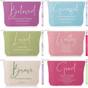 Huhumy 12 Pcs Christian Makeup Bag, Morandi Colors, English Bible Word