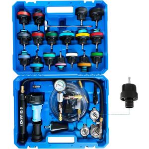 SIXIWANZI 31pc Coolant Pressure Tester and Vacuum Refill Kit with 24 Radiator Adapters, Universal Radiator Pressure Tester Kit for Automotive Cooling System Water Tank Leakage Detection