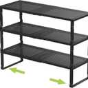 Expandable Adjustable Stackable Kitchen Organizer, Spice Rack,Metal Pantry Storage Shelves Racks,Counter Shelf for Cabinets, Countertop, Cupboard (3 Packs/Large/Black) (10.24"D x 16.6"~26.5"W x 6.1"/7.5"H)