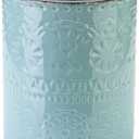 DOWAN 7.2" Kitchen Utensil Holder, Extra Large Farmhouse Utensil Holders for Countertop, Ceramic Utensil Crock, Anti Slip Cork Bottom (Blue)