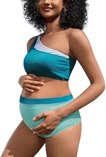 MOMOOD Maternity Swimsuit Two Pieces Bikini Set High Waisted Pregnancy Bathing Suit L