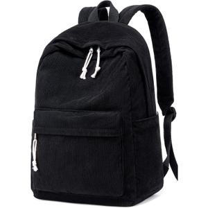 BTOOP School Backpack for Teens Large Corduroy Bookbag Lightweight 15.6 inch Laptop Bag for Girls Women Casual High School College (Black)