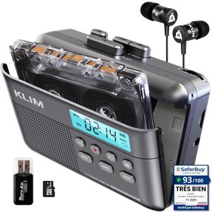 KLIM K7 Cassette Tape Player - Cassette to MP3 Converter - Portable - Built-in Microphone & Speaker - Rechargeable Battery - Earphones - 16GB SD Card - Ash