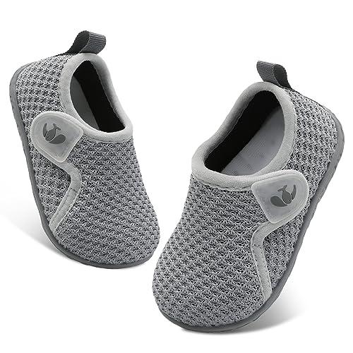 FEETCITY Infant Shoes Girls Boys Soft Sole Toddler Slip On Newborn Crib Casual Sneaker First Walking Skate Shoe Grey, Size 13