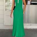 ZESICA Womens 2026 Summer Long Maxi Dress Sleeveless Crew Neck Hollow Out Pleated Ribbed Knit Swing Tank Dresses,Green,Large