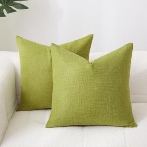 Artcest Set of 2 Burlap Linen Throw Pillow Covers for Couch Bed and Living Room, 12"x12"(Chartreuse)