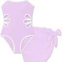 Klyatpxoen 13-14 Years Girls Swimsuit 2PCS Adjustable Straps Cut Out One Piece Bathing Suit with Solid Color Cover Up Skirt