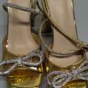 DREAM PAIRS Women's Double Bowknots Platform Chunky Heels Rhinestone High Square Toe Dress Sandals for Wedding Bridal Party 8