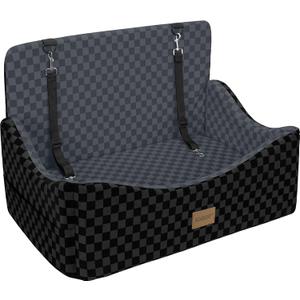 JOEJOY Dog Car Seat for Medium/Large Dogs - Reversible Dual-Sided Travel Dog Car Bed with Memory Foam, Washable Pet Booster Seat for Dogs up to 55 lbs or 2 Small Dogs, 2 Safety Leashes, Dark Grey