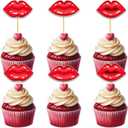 W 18pcs Red Glitter Cupcake Topper for Big Lip Theme Party Favors Decorations Women Lady Happy Birthday Bachelorette Bridal Shower Party Decor Supplies