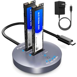 M.2 NVMe SSD Cloner Dock,10Gbps Dual-Bay NVMe to USB Enclosure,Supports Offline Clone,UASP,USB 3.2 Gen 2 SSD Enclosure Adapter,M.2 Docking Station for SSDs Size 2230/2242/2260/2280/22110,Support 2x8TB