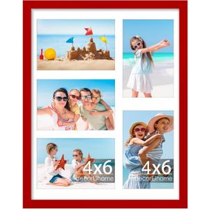 decorUhome 11x14 Picture Frames Collage Wall Decor, Display 5Pcs 4x6 Photos with Mat or 1Pcs 11x14 Unmatted, 5 4x6 Collage Picture Frames for Wall Mounting, Red