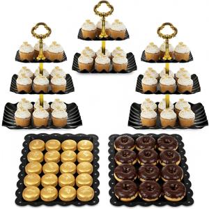 NWK 5 Piece Cake Stand Set with 2 x 3-Tier Cupcake Stands, 1 x2-Tier Cupcake Stands, 2 x Appetizer Trays, for Wedding Birthday Baby Shower Tea Party Decorations (Black)