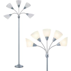 HonoDing Medusa Floor Lamps Standing Lamps 5 Heads Adjustable Reading Light Large Shade Use E26 A19 Bulb Floor Lamps for Living Room Bedroom (Silver)