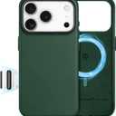 SHIELDON Genuine Leather Case for iPhone 17 Pro 6.3" 2025 | Compatible with Magsafe, Camera Button Updated, Magnetic Wireless Charging, Slim Fit, Shockproof, Metal Button, Protective Cover - Evergreen