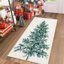 Lahome Christmas Rug Non-Slip 2x4 Rug Washable Small Runner Rug, Stain Resistant Hallway Runner Soft Beige Runner Rug for Bedroom, Christmas Tree Print Snowflake Holiday Decor Rug for Bathroom Entry