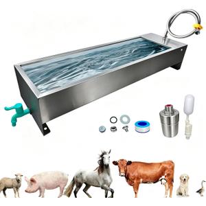 Automatic Livestock Water Trough Animal Stainless Steel Larger Automatic Waterer with Float Valve Kit for Goat Cattle Horse Hog Pigs Dog Water Dispenser Outdoor, 39.5"*11.8"*7.8",12 Gallons
