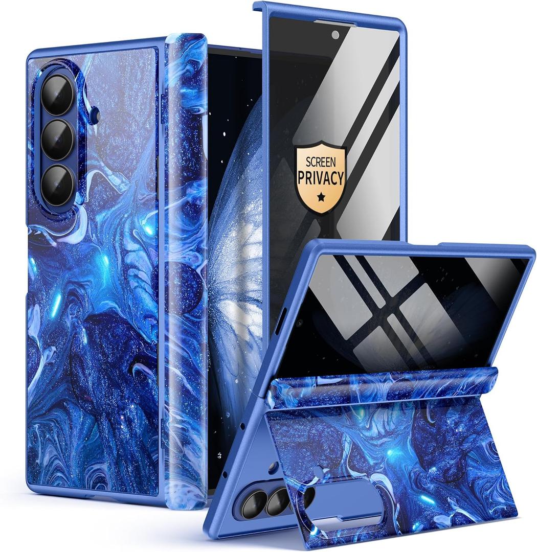 GVIEWIN for Z Fold 7 Case with Privacy Screen Protector [Compatible with Magsafe][Built-in Kickstand] Magnetic Full-Body Hinge Protection Slim Phone Case for Samsung Galaxy Z Fold 7, Star Abyss/Blue