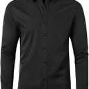 Dress Shirts for Men Fashion Long Sleeve Tops Regular Fit Button Down Shirts Stretch Wrinkle-Free Business Formal Shirt, XL, Black