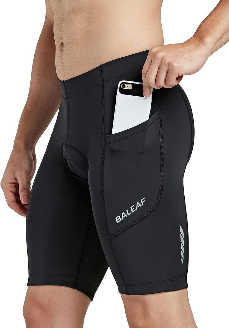baleaf Men's Padded Bike Shorts Cycling Road Biking Riding Bicycle Cycle Wear Pockets UPF 50+ MTB Accessories Tights (Large)