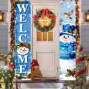 IVN Christmas Door Banner Decorations 2 Pcs 71 x 12 Inches Vertical Holiday Hanging Sign Set for Entryway Wall or Porch Display (Snowman Welcome  Icy Blue Snowflakes & Birds)