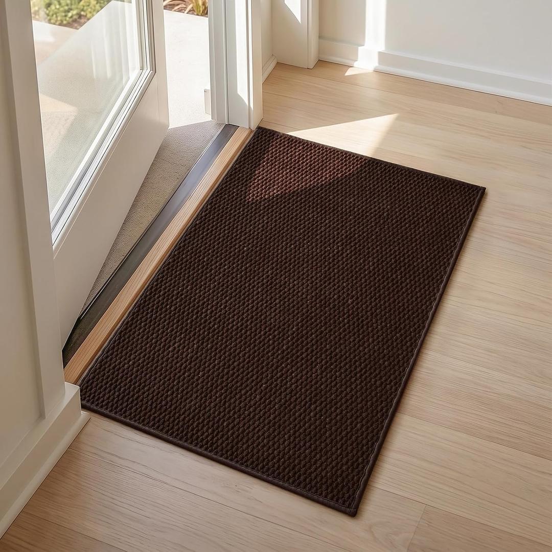 Sunfly 2x3 Entryway Rug with Non Slip Rubber Backing Brown